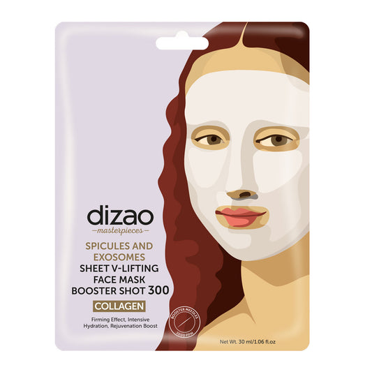 CICA AND COLLAGEN. SPICULES AND EXOSOMES SHEET FACE AND NECK MASK. BOOSTER SHOT 300.